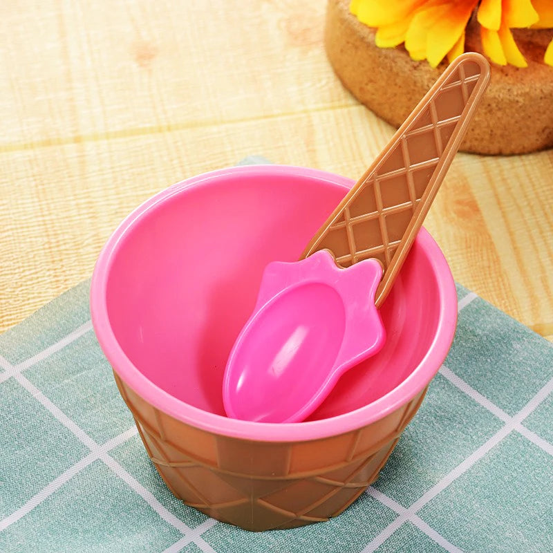 1Set New Kids Ice Cream Bowl Spoon Set Durable Children Gifts Lovely Dessert Bowl DIY Ice Cream Tools icecream bowl+spoon Oasis Select style F