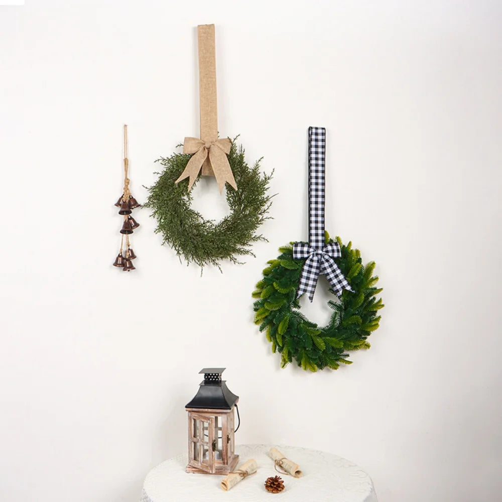 New Christmas Simulation Wreath with Bow Ribbon Pine Needle Vine Ring Door Garland Hanging Ornaments Party Home Decor Gifts Oasis Select