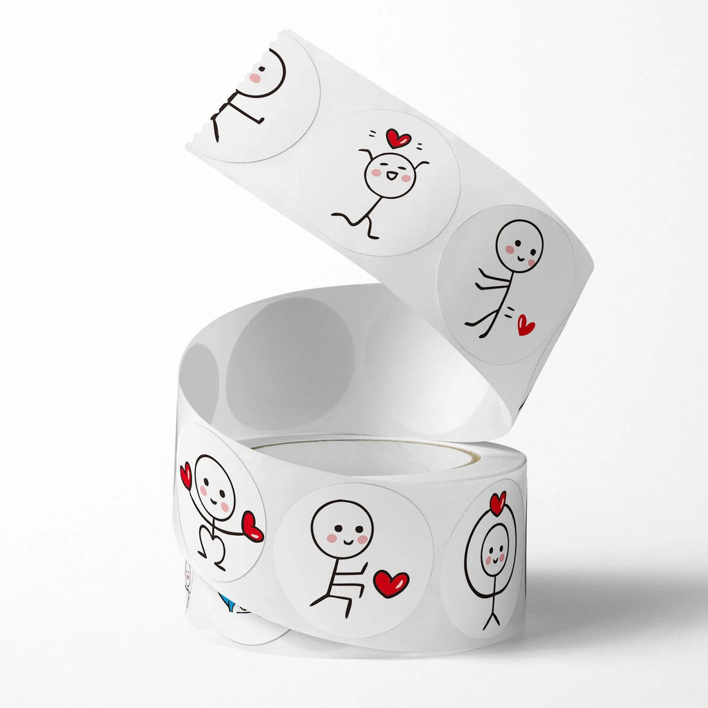 1 Roll/500pcs Cartoon Matchstick Man Sticker, Round Adhesive Label, Creative Stickers For Children's Journaling And Sealing Oasis Select