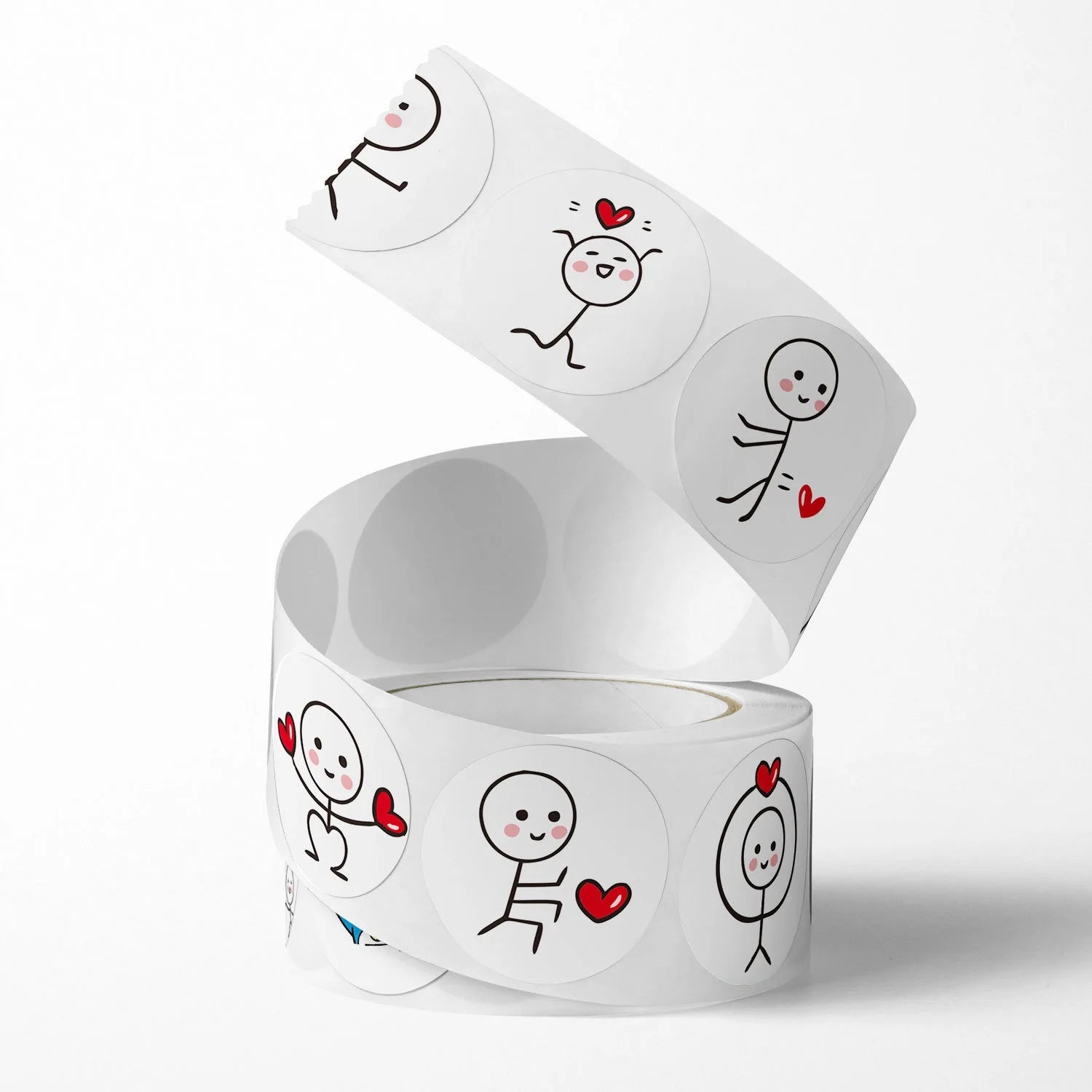 1 Roll/500pcs Cartoon Matchstick Man Sticker, Round Adhesive Label, Creative Stickers For Children's Journaling And Sealing Oasis Select