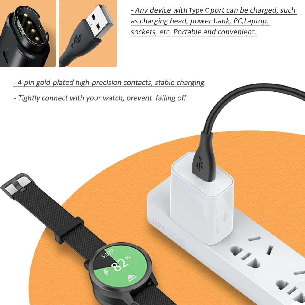 USB Charger for Garmin Vivosmart 5 & Vivomove 3/3S Sport Smartwatch Charger Cable Oasis Select