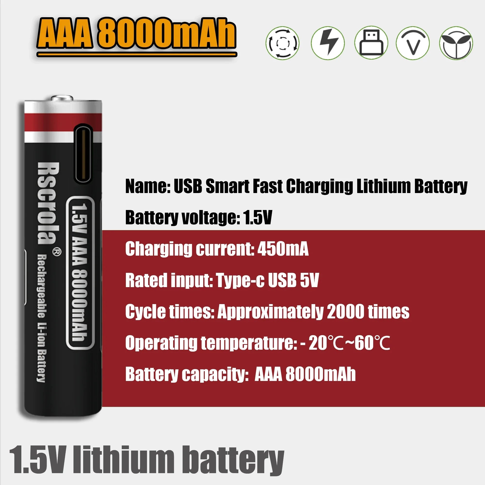 AAA 1.5V 8000mAh Lithium Batteries USB Rechargeable AAA Battery with 4-in-1 USB Cable for Toys Camera Flashlight Oasis Select