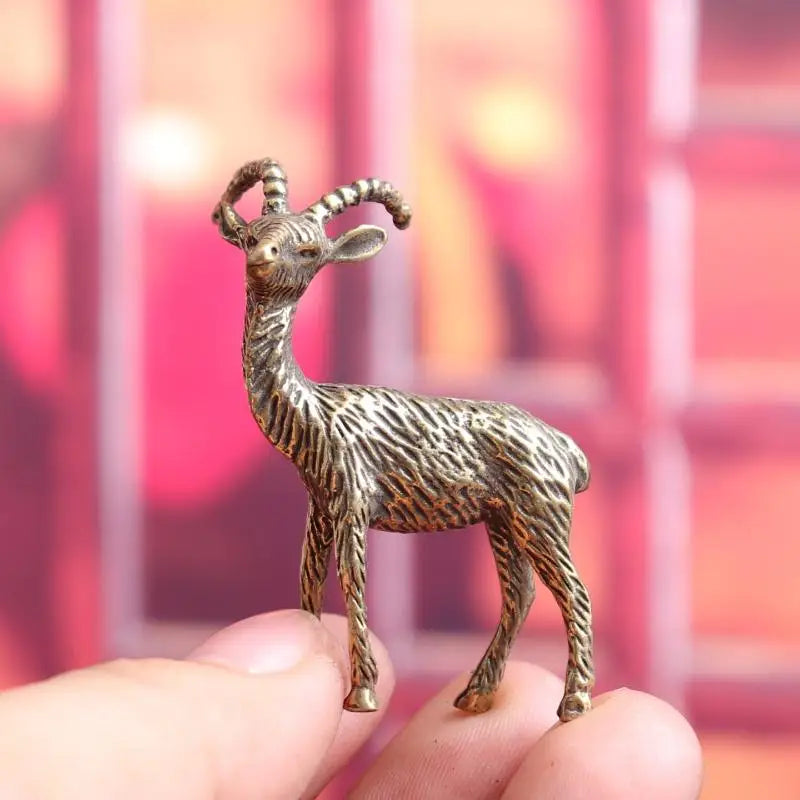 Antique Brass Goat Miniature | Metal Figurine Home & Tea Décor