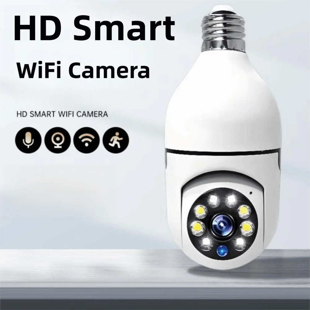 360 Degree Light Bulb Security Camera Full Color Night Vision Automatic Human Tracking Wireless WiFi Camera 5GHz WiFi Oasis Select Black