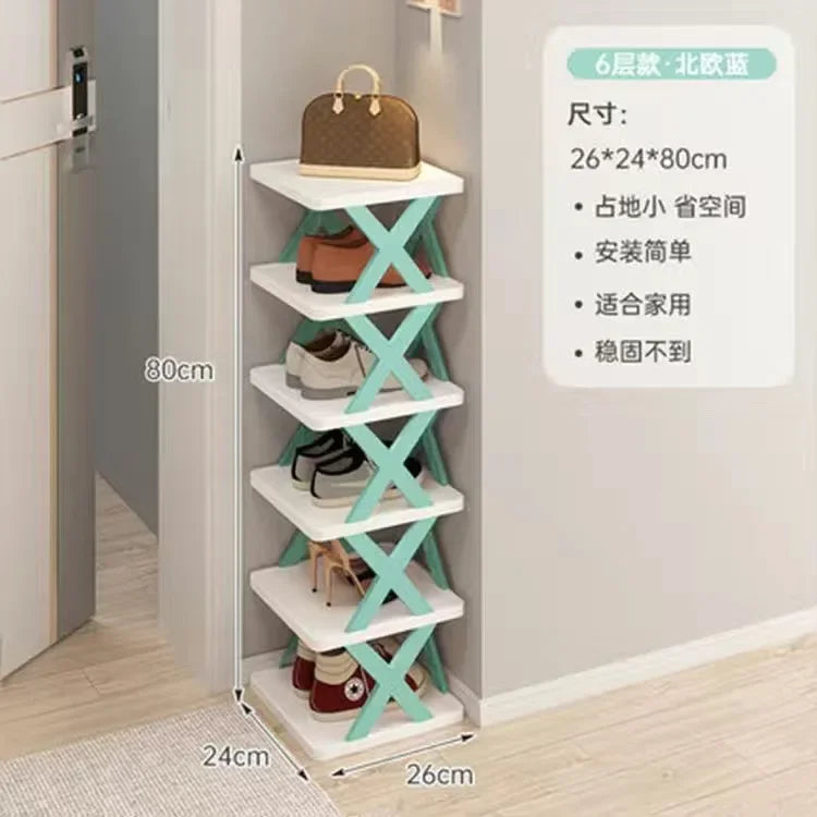 Household Economy Simple Shoe Rack Multi-layer Space Saving Free Installation of Dustproof Folding Plastic Shoe Storage Rack Oasis Select 6 layers Blue