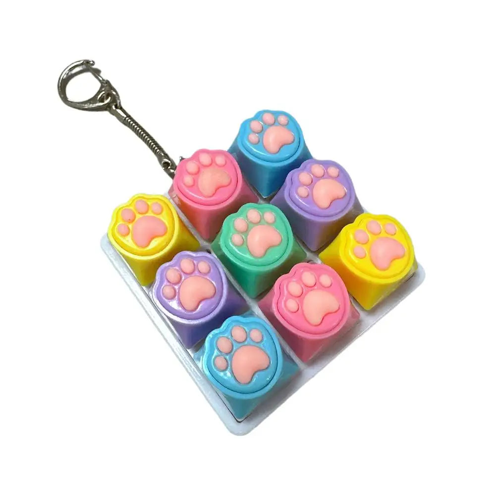 9 Keys Keyboard Key Toy Cat Paws Finger Button Stress Relief Toys Mechanical Keyboard Keycaps Keychain Office Decompression Calm Oasis Select D