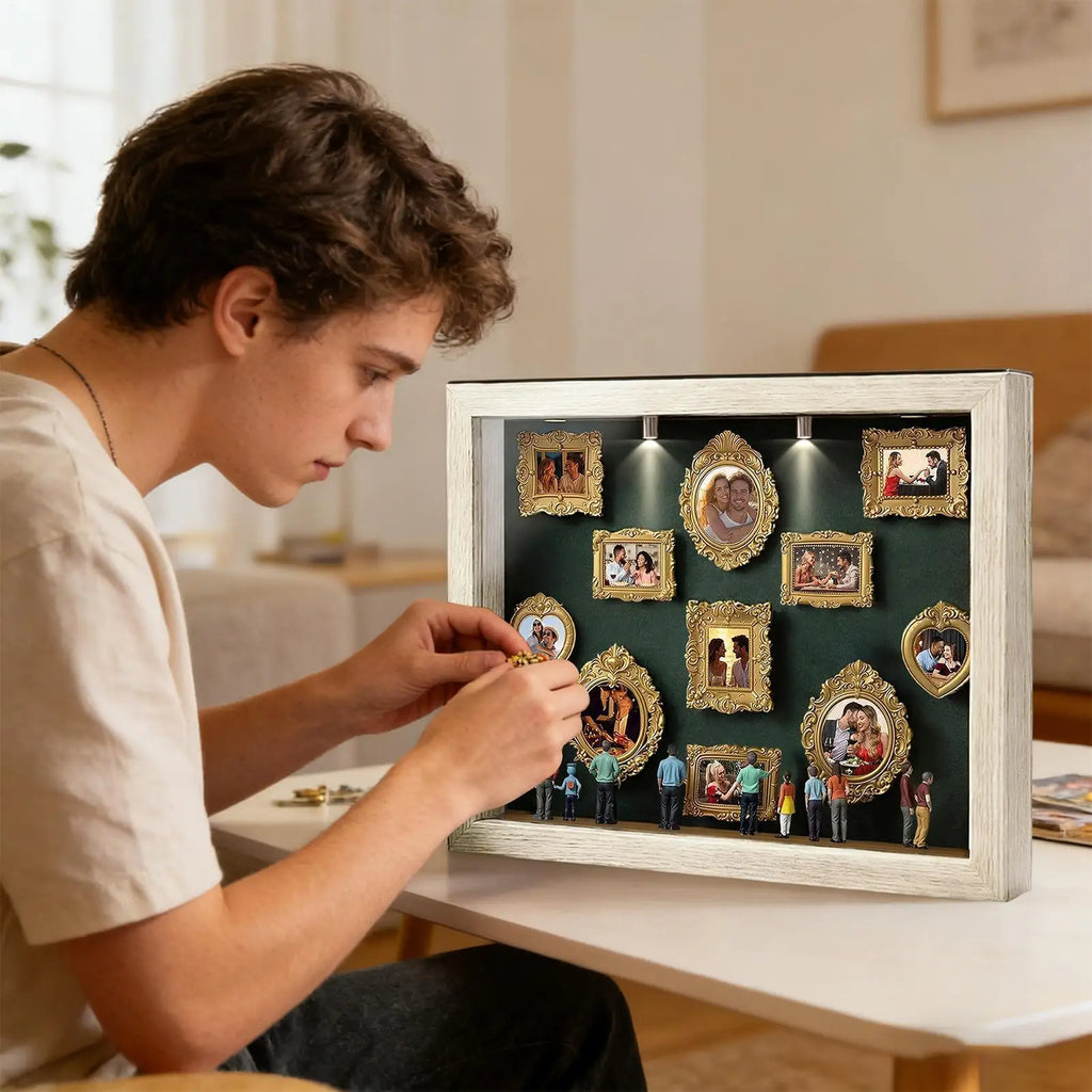 Silhouette Box Photo Display Silhouette Case with Light 11 Pieces Miniature Photo Frame with 8 Figurines for Home Valentine's Oasis Select