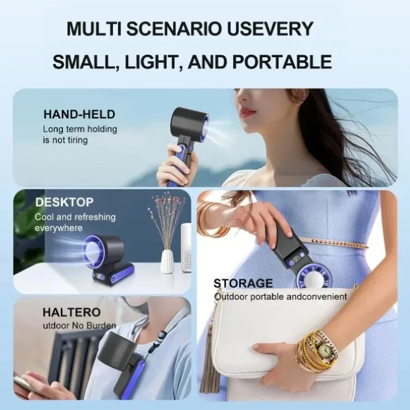 Bladeless Handheld Fan 100 Speeds Ice Porcelain Cooling 4000mAh USB Rechargeable Foldable Desktop Fan For Home Office Outdoor Oasis Select