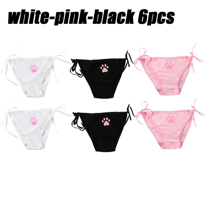 1-6PCS Sexy Bandage Lolita Panties Low Waist Lingerie Cute Claw Women's Briefs Low Waist Animation Underwear Oasis Select Mix 6pcs One Size As shown