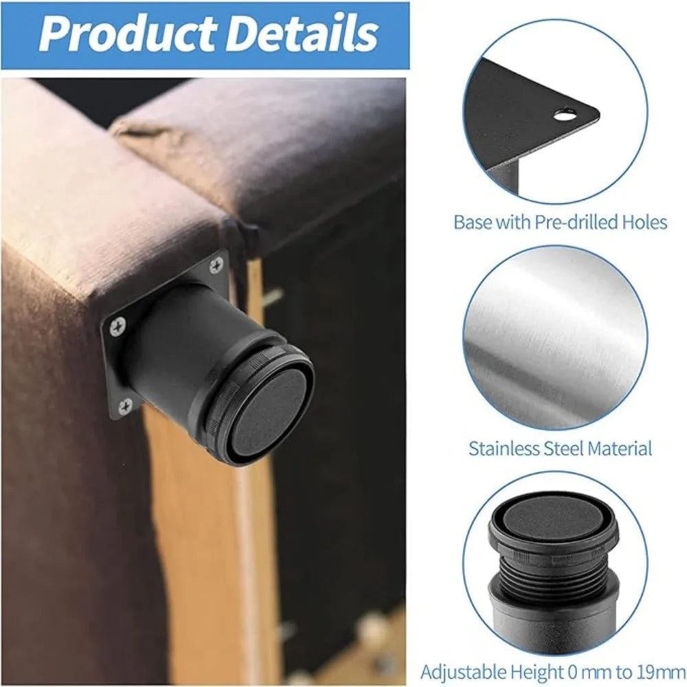 Black Stainless Steel Replacement Metal Feet Black Adjustable Furniture Legs for Cabinet Sofa Cupboard Furniture Hardware Oasis Select