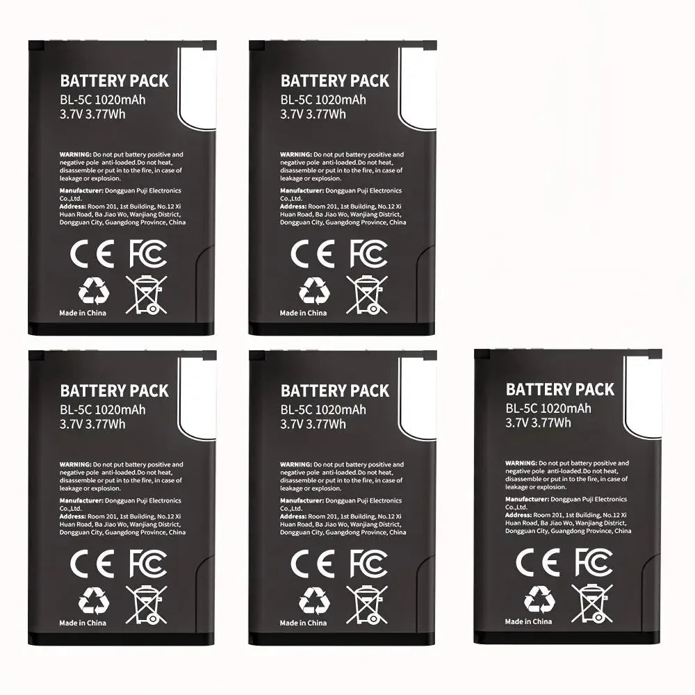 patozm BL-5C Rechargeable Batteries For Broadcast radio / Nokia 1100 1110 1200 1208 1280 1600 2600 2700 3100 3110 5130 6230i Oasis Select 5Pcs battery