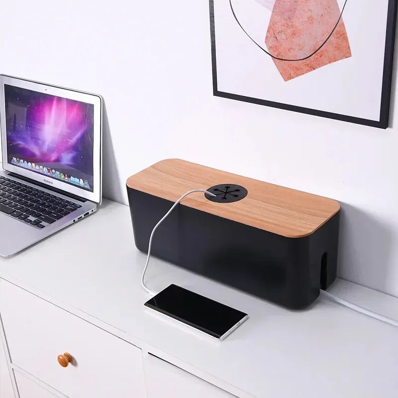 Wooden Cable Storage Box Dustproof Chargers Storage Container Multi Functional Sockets Hidden Box Home Organizer Accessories Oasis Select