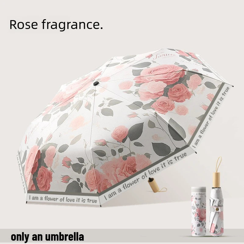 Fashion Three Fold Manual Umbrella Color Coating UV Protection Sunshade Dual Purpose Rain Umbrella for Ladies Oasis Select 8 bone rose 16K Aluminum