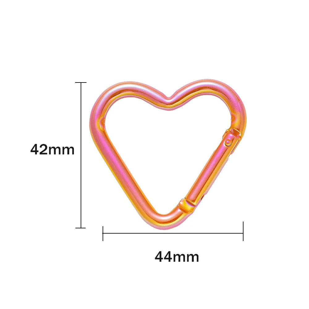5pcs New Heart Shaped Laser Carabiner Hook Ring Keychain Keyrings Hook DIY Jewelry Making Supplies Connector Buckles Accessories Oasis Select Orange