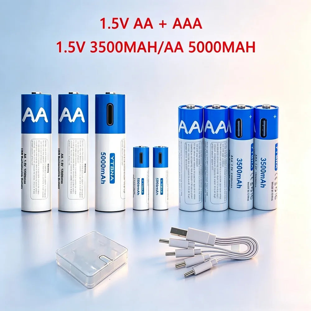 Rechargeable AAA Li-ion Batteries (4-Pack) Ultra-Long Battery Life, Ideal for Rechargeable Devices Includes Charging Cable Oasis Select