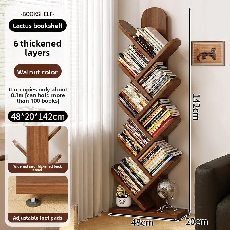 Bookshelf Creative tree-shaped floor-to-wall book picture book shelf Household multi-layer storage display shelf Simple bookcase Oasis Select Walnut nine layers