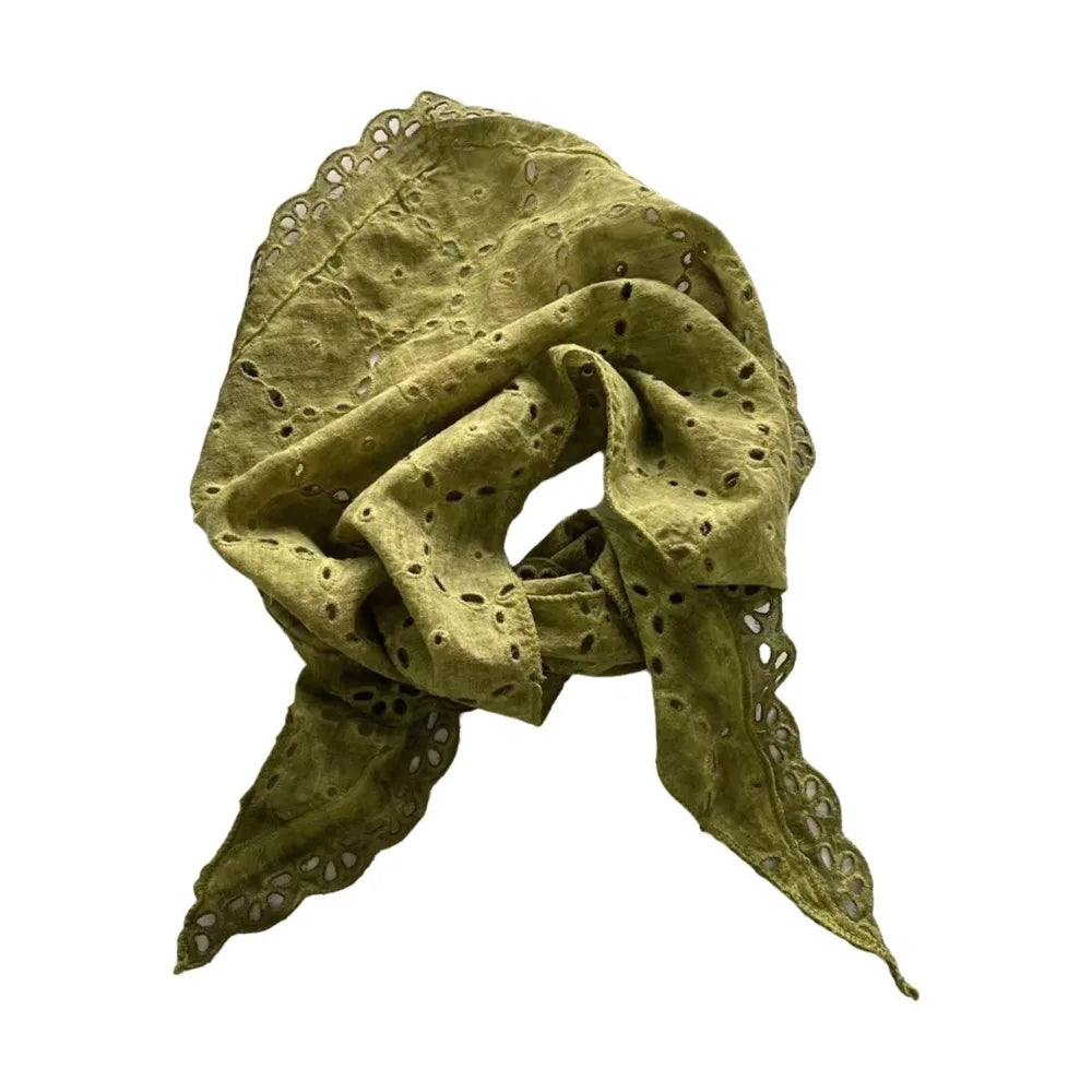 Stylish Lightweight Floral Triangle Scarf Korean Style Head Wrap Vintage Neck Scarf Soft Thin Spring Summer Bandana Daily Use Oasis Select Green