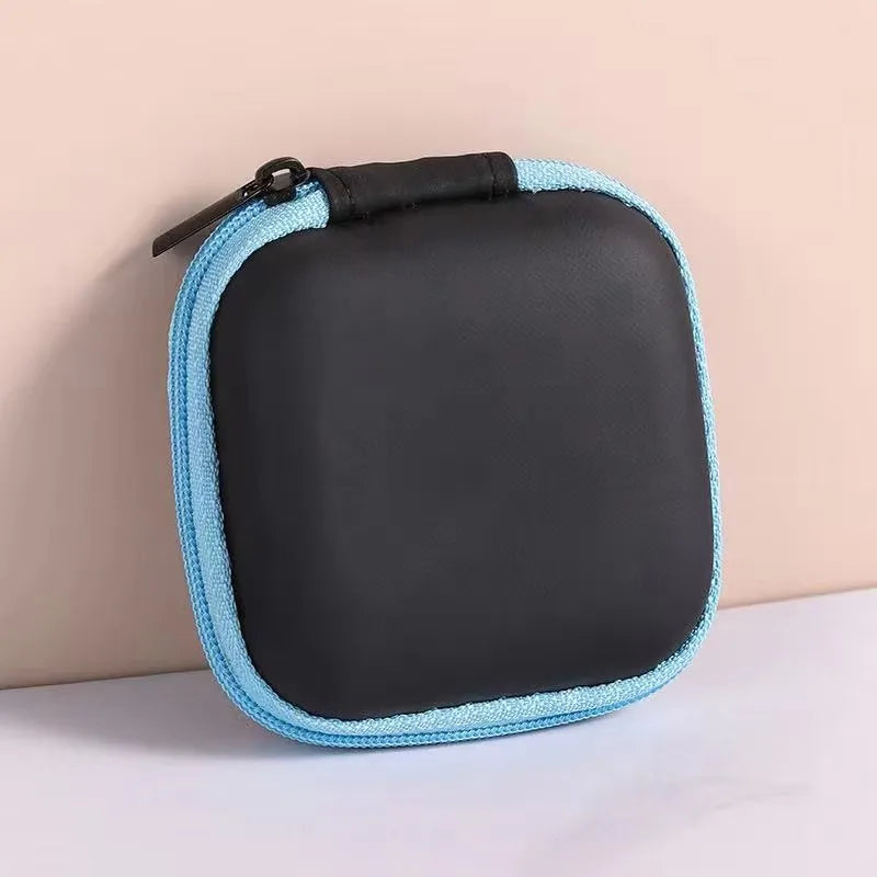 1/2/3pcs Mini Portable Earphone Bag Coin Purse Headphone USB Cable Case Carrying Pouch Bag Earphone Accessory Square Storage Box Oasis Select 1pcs Blue