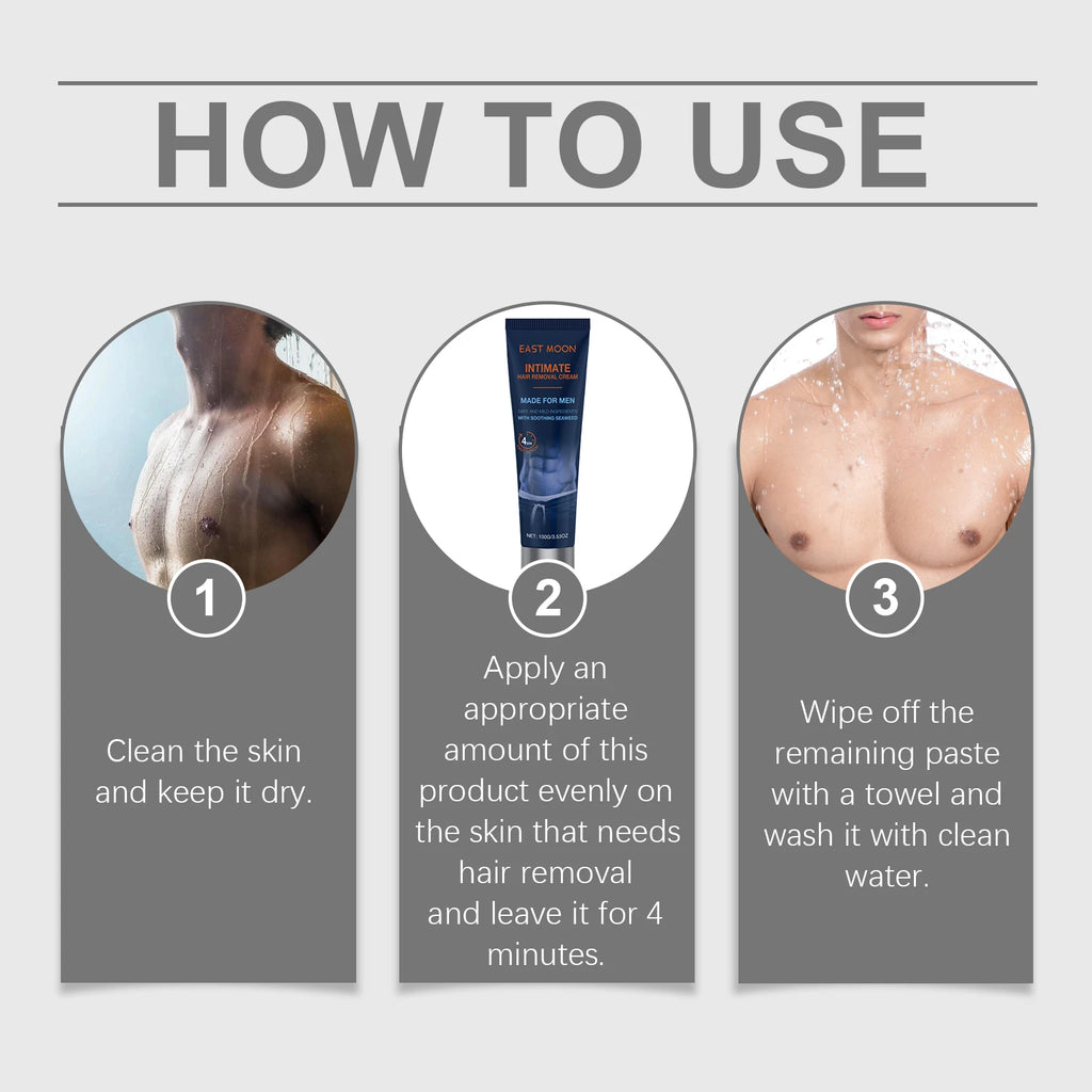 East Moon Men's Hair Removal Cream – Gentle Body Depilatory 100g Hair Removal Cream Oasis Select