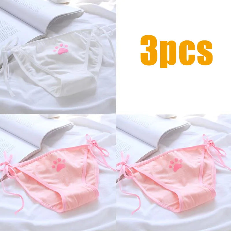 1/3/6pcs Sexy Bandage Lolita Panties Low Waist Lingerie Cute Claw Women's Briefs Low Waist Animation Underwear Oasis Select 3pcs mix 2 One Size As shown