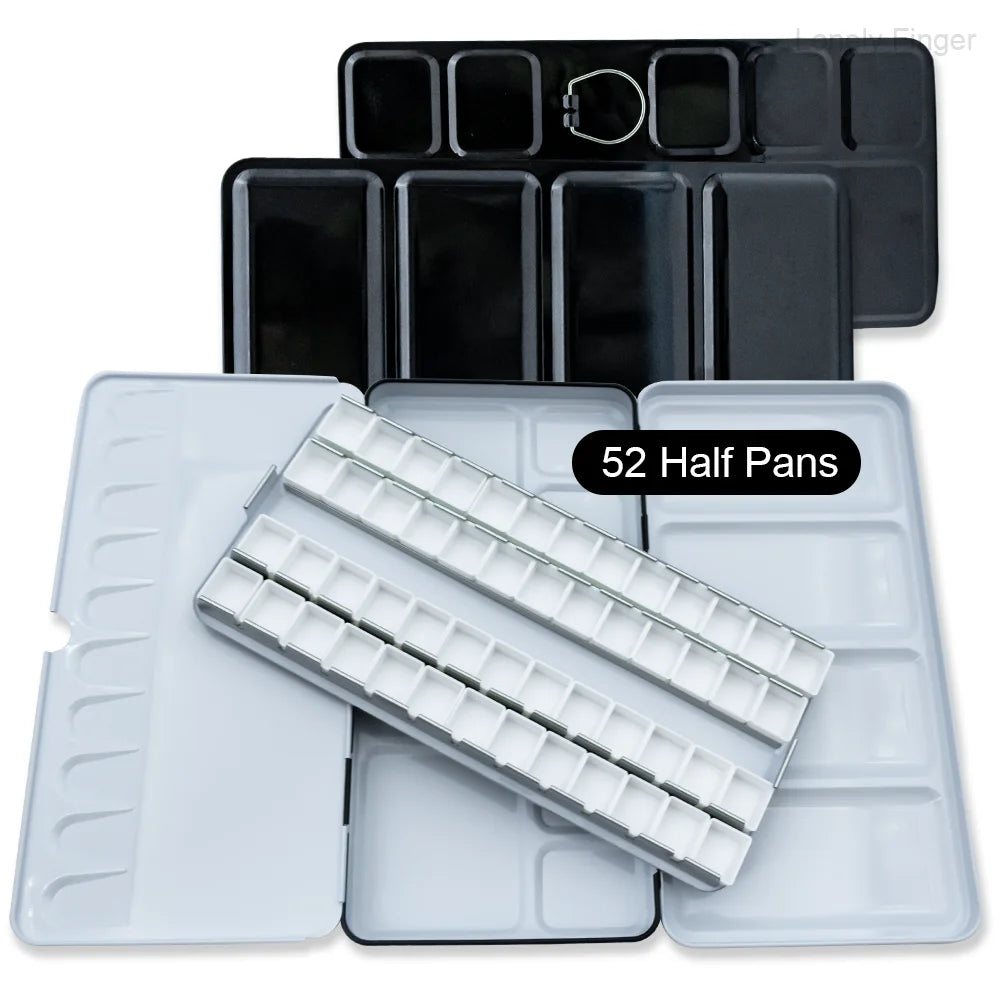 Empty Travel Watercolor Palette, Watercolor Tin Box Palette with 52/28 Plastic Grids Pans for Gouache, Studio & Outdoor Painting Oasis Select L Black 52Pans