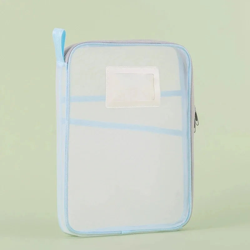 A4 Stationery Storage Bag Double-layer Mesh Zipper Bag Large Capacity Organizer Folders School Office Supplies Stationary Bag Oasis Select B-blue