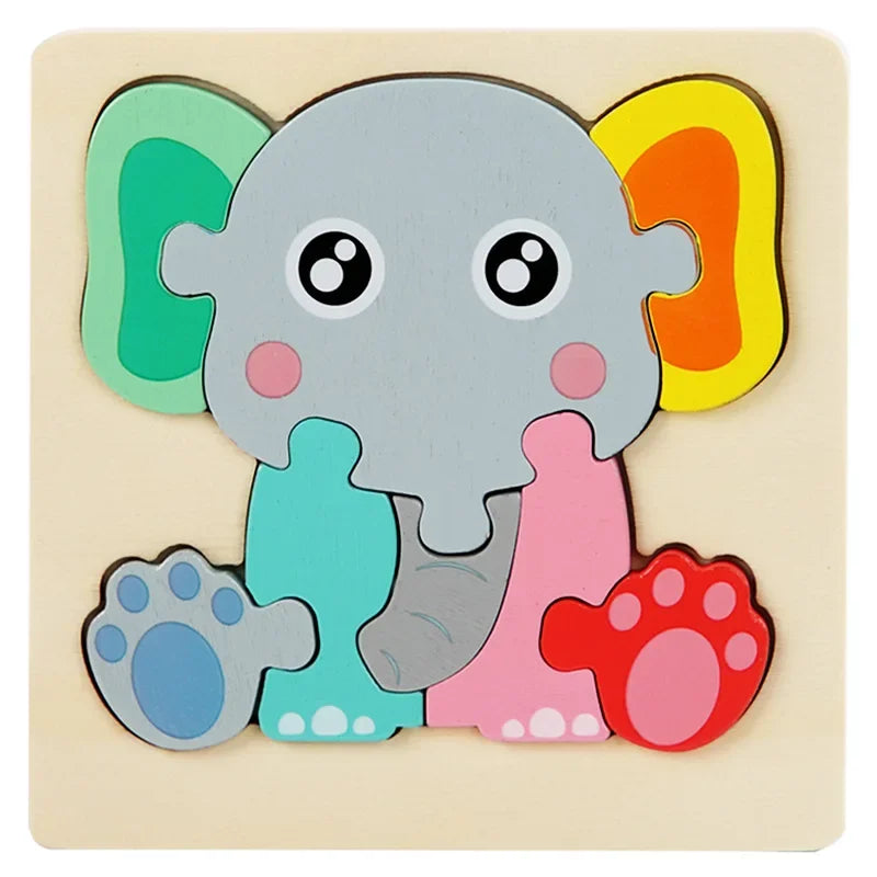 Wooden Puzzle Montessori Animals Carton Colorful Learning Education Toys Tangram Jigzaw Cognitive Wood For Children Kids Gift Oasis Select Elephant