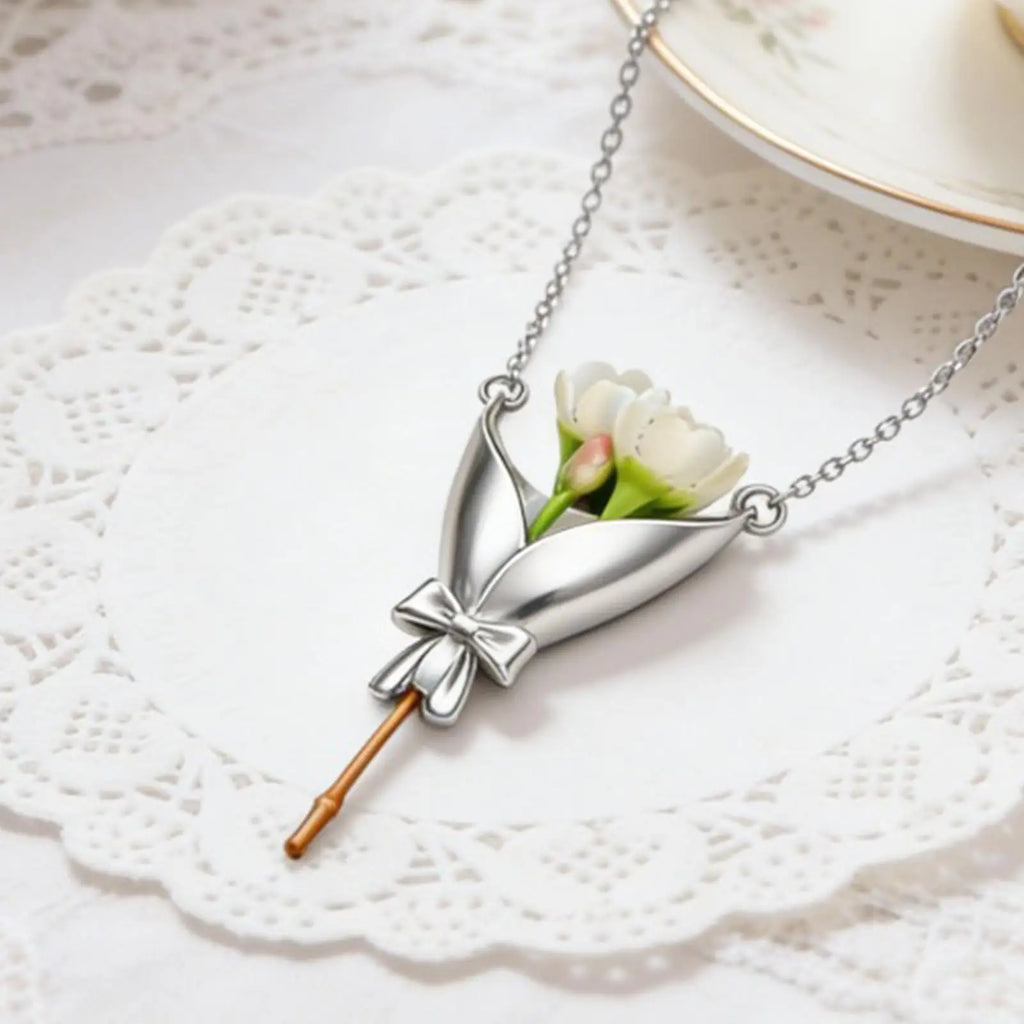 Flower Necklace Romantic Trendy Bouquet Jewelry Copper Cute Floral Necklace Bouquet Necklace Pendant Creative Vase Necklace Oasis Select