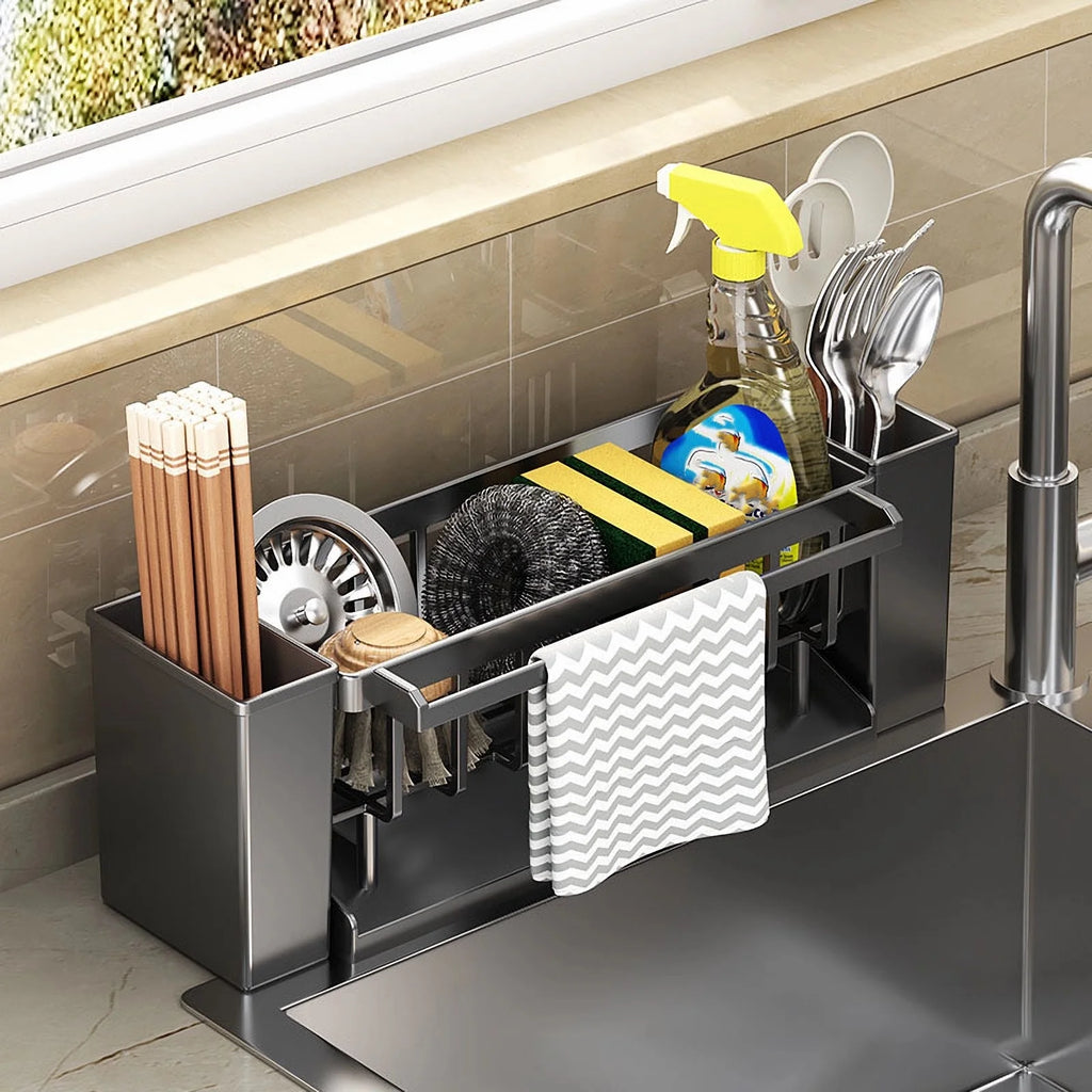 Kitchen Sink Organiser,Kitchen Sink Sponge Holder With Brush Holder,Rag Drain Rack, Bathroom Organizer, Sink Faucet Sink Ra Oasis Select