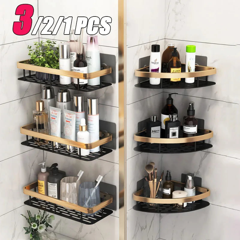 1-3PCS Bathroom Corner Shelf Nail-Free Shower Organizer Wall Mounted Space Aluminum Shelf Bathroom Accessories Oasis Select