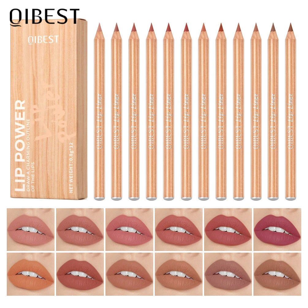 QIBEST 12-Pc Matte Lip Liner Set – High Pigment Velvet Lipliner