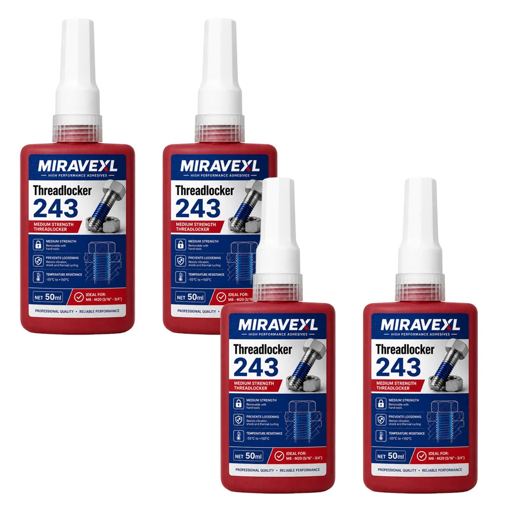 MIRAVEXL Threadlocker 243 Medium Strength Screw Glue Anaerobic Adhesive for Bolts NutsThreads Removable Anti Loose 10ml 50mlKit Oasis Select 400ml-4 Bottles