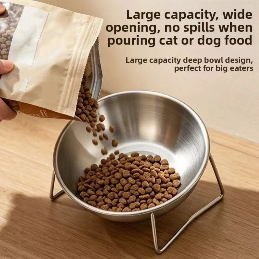 Elevated Stainless Steel Cat Double Bowl Set – Anti-Tip Raised