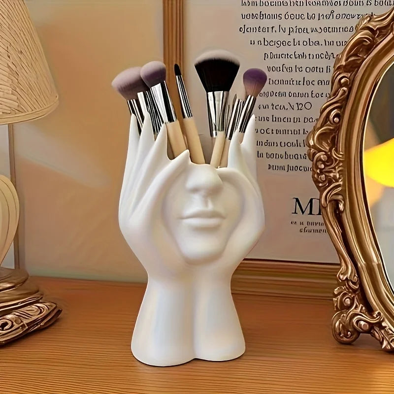 Makeup Brush Holder Pencil Holder - Unique Creative Human Art, Desktop Mounted Makeup Brush Storage Box, Decorative Resin Oasis Select