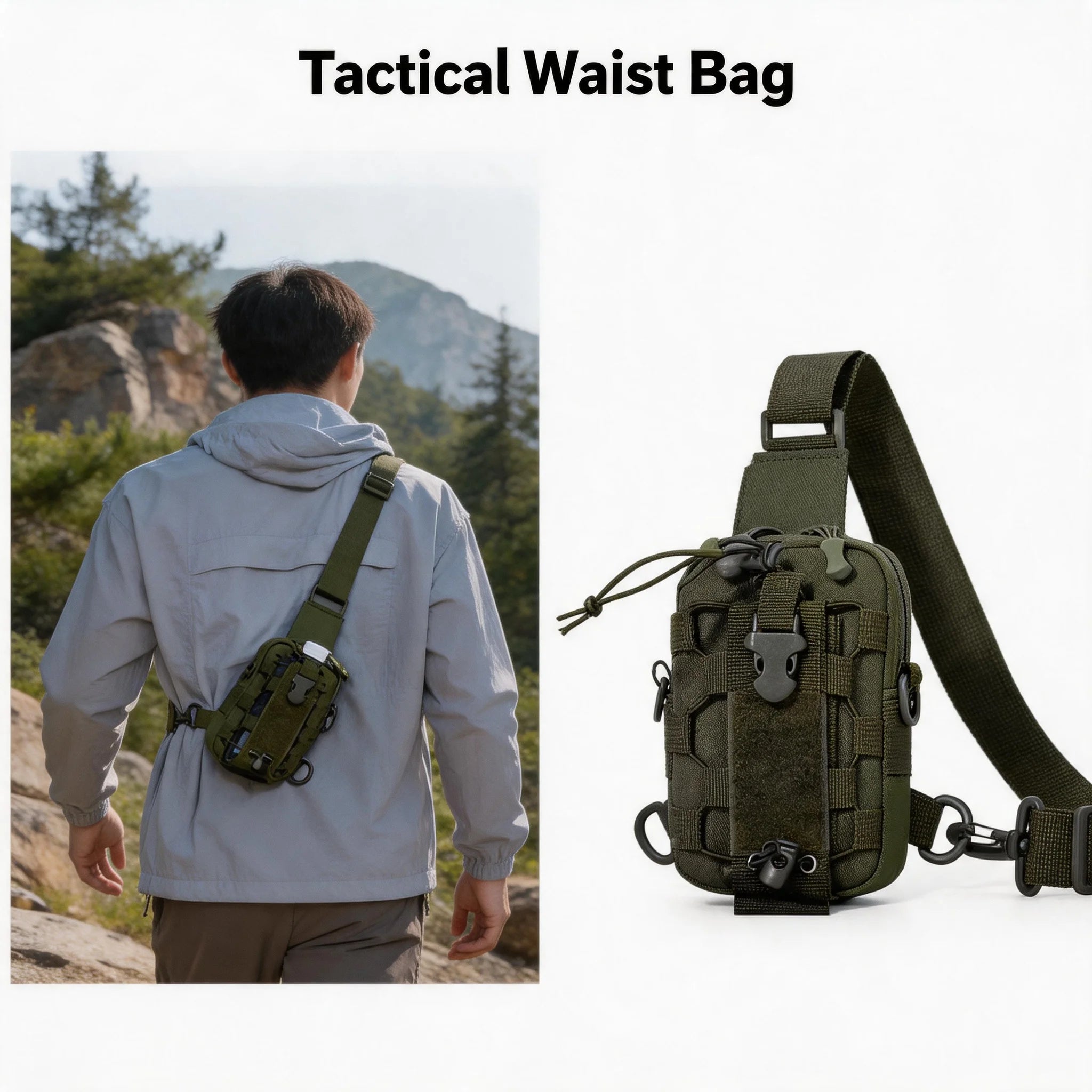 Multifunctional Tactical Waist Bag Outdoor Hanging Bag Mobile Phone Crossbody Chest Bag Camping Cycling Water Bottle Carrier Oasis Select