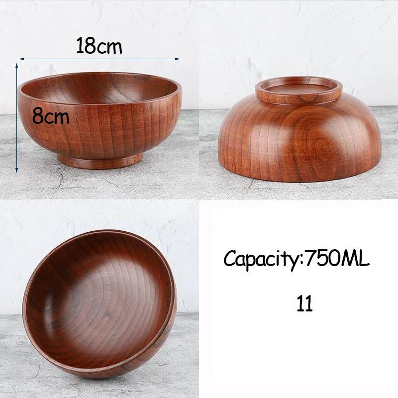 Japanese Style Acacia Wooden Bowl for Children's Dining Anti DropBowl Exclusive Wooden Bowl Retro Home Tableware Set Salad Bowl Oasis Select 11