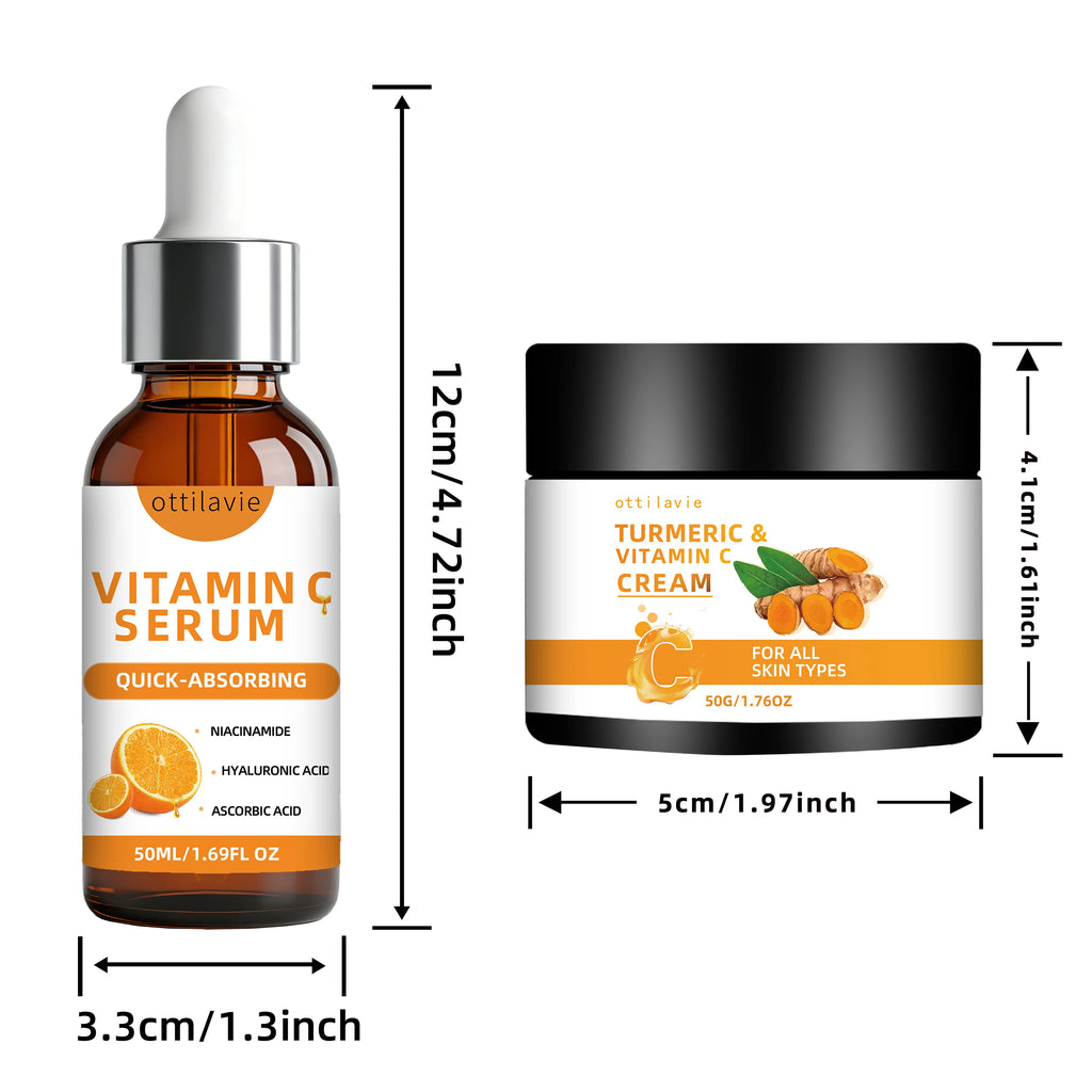 Ottilavie Turmeric & VC Cream+Serum Skincare Duo Set, ace/Neck/Body,Unisex,All Skin Types, Lightweight Daily,Non-greasy Oasis Select 50g50ml