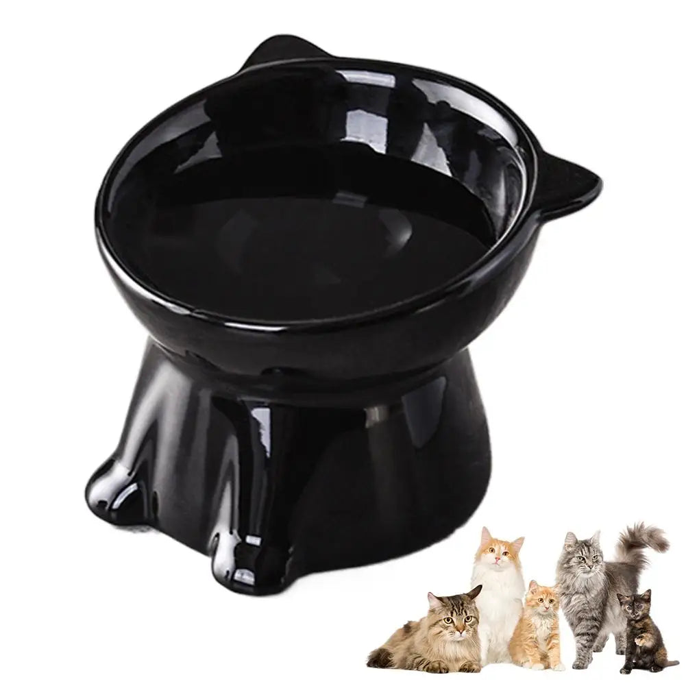 New cat bowl with long ears and high feet bowl with cat and dog neck protection and anti-overturning plastic raised pet bowl Oasis Select Black 1PCS