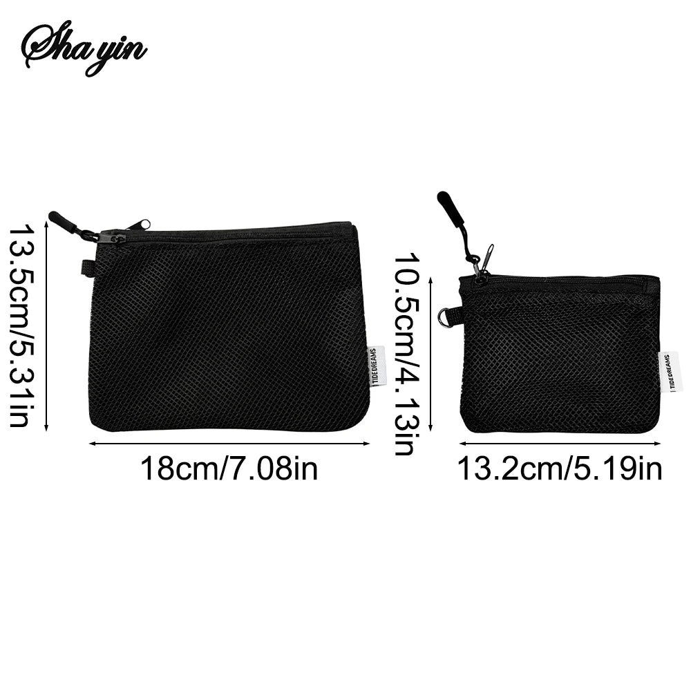 Grid Mesh Mini Double-Layer Pouch – Cables, Coins & Makeup