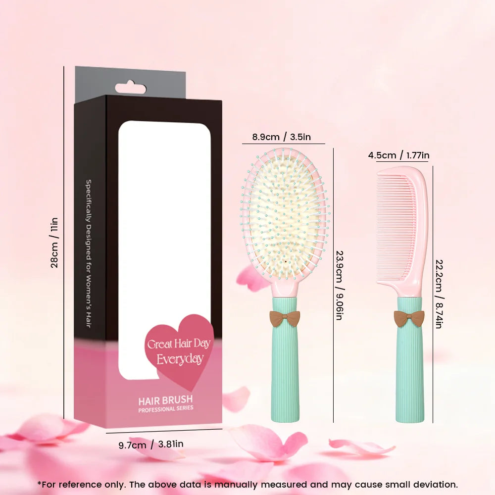 Cute Bow Hair Brush & Comb Set – Air Cushion Duo for Women Hair Brush & Comb Set Oasis Select