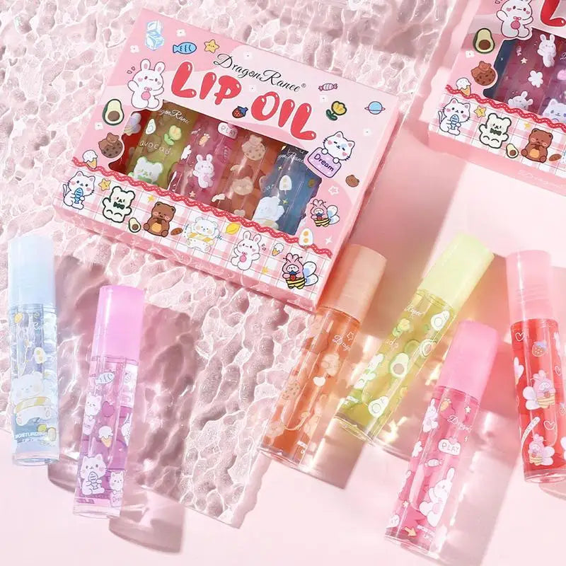 Lip Gloss Oil Flower Lip Oils Moisturizing Jelly Crystal 6pcs Non-Stick Long Lasting Lip Kit Liquid For Children Ladies Girls Oasis Select