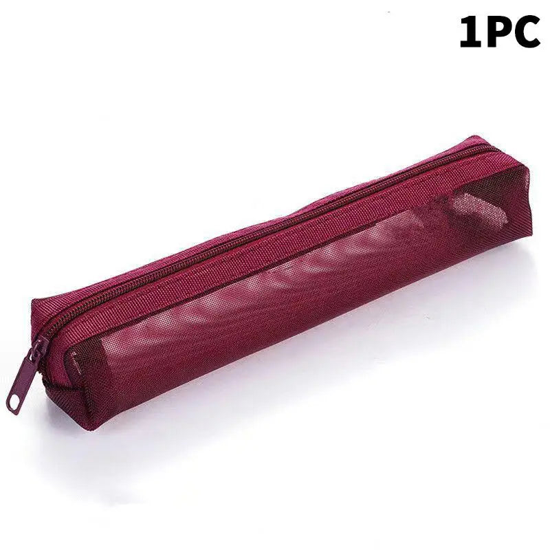 1/5Pcs Mesh Pencil Case Portable Zipper Pouch Stationery Organizer Students Exams Pencil Case School Stationery Supplies Oasis Select 1PC Red