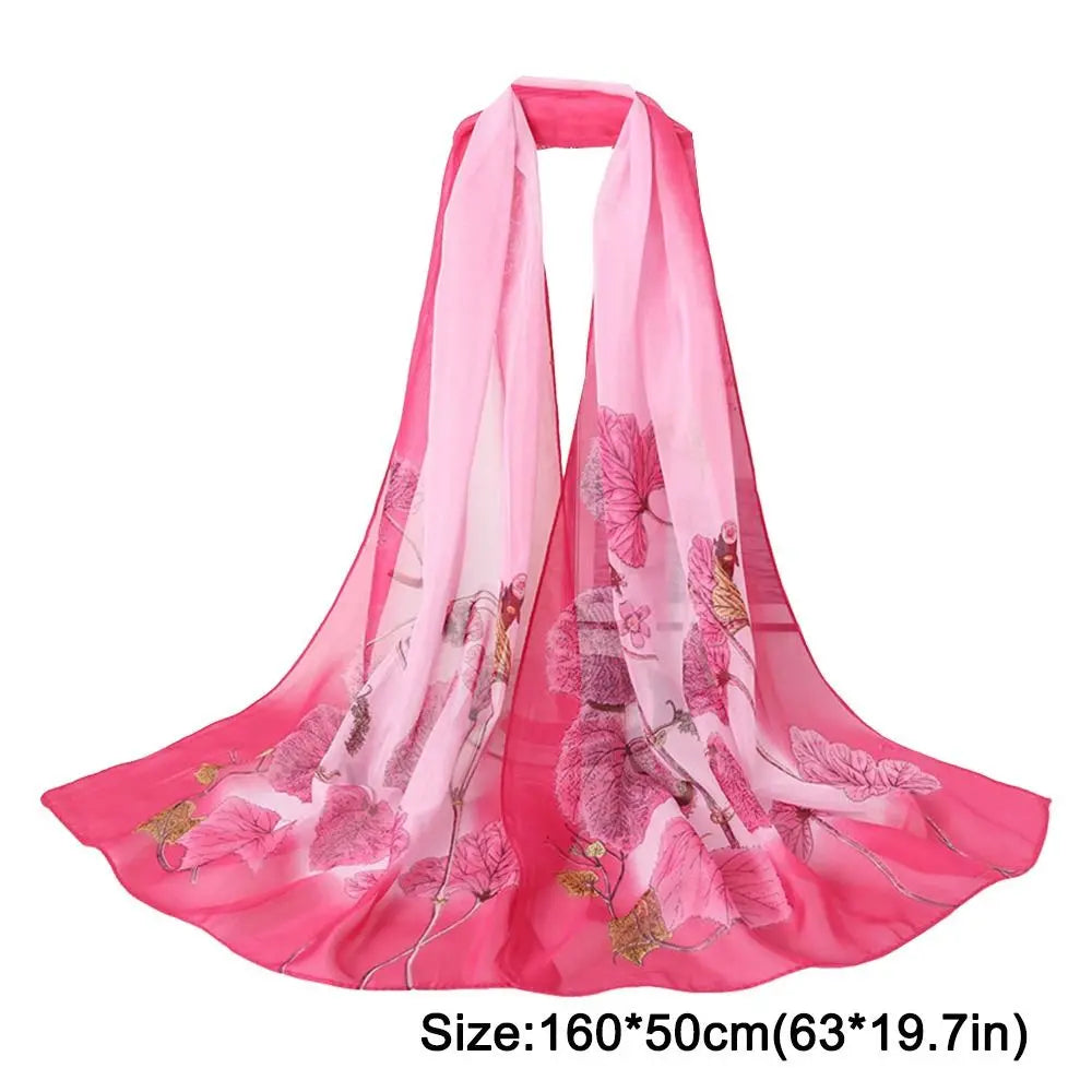 Elegant 160*50cm Chiffon Scarf Sunscreen Gradient Shawl Silk Flower Print Washable Beach Gauze Scarf for Women Oasis Select