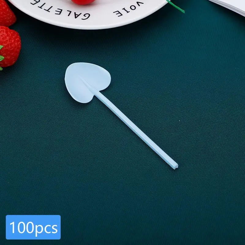 100pcs Heart Shape Disposable Spoons - Colorful Long Handle Dessert Spoons For Ice Cream, Cake, Pastry, Mooncakes | Cute Party Oasis Select A5