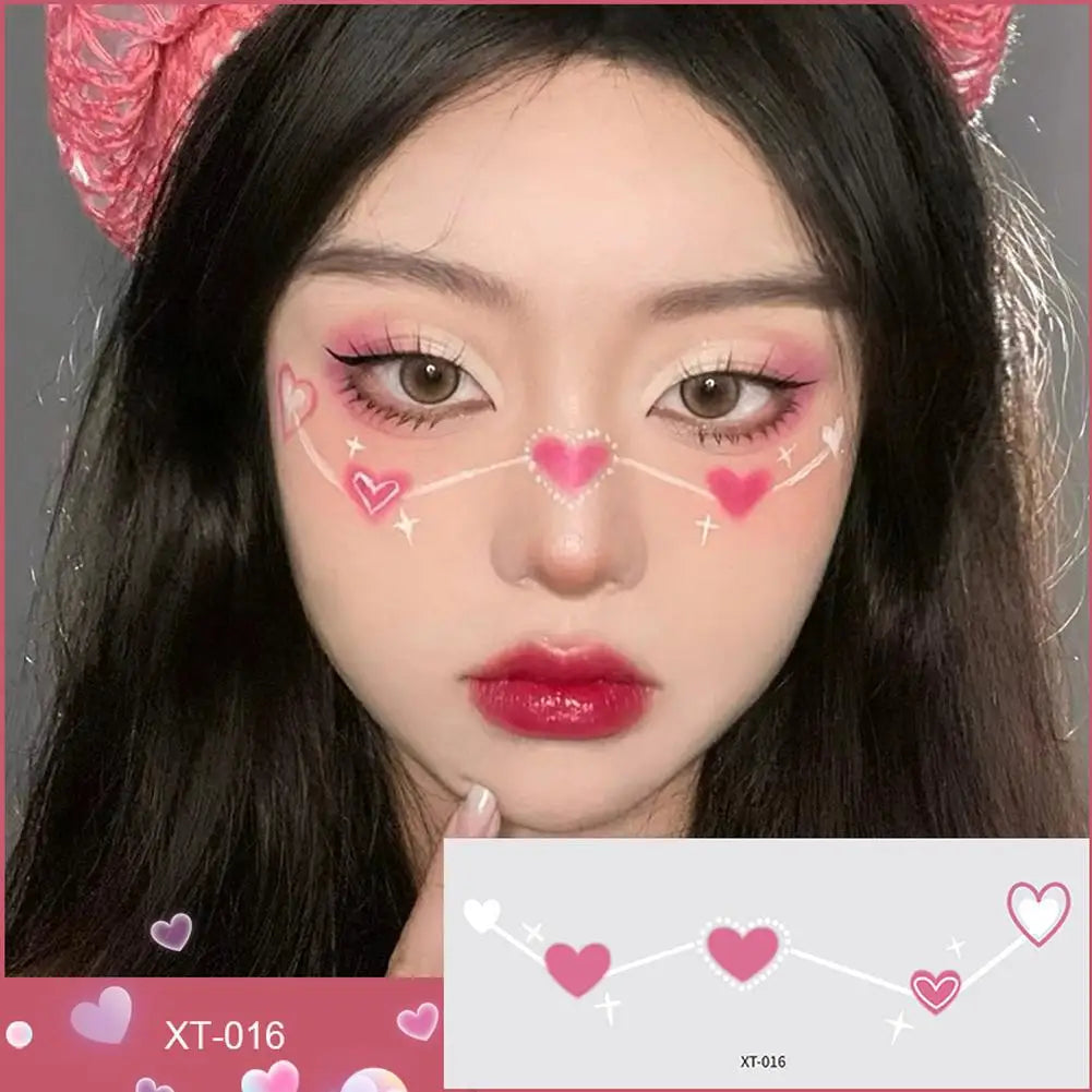 Cute Love Hearts Face Temporary Tattoos for Girls Face Makeup, Eye Shadow Stickers Waterproof Fake Tattoos Party & Festive Looks Oasis Select