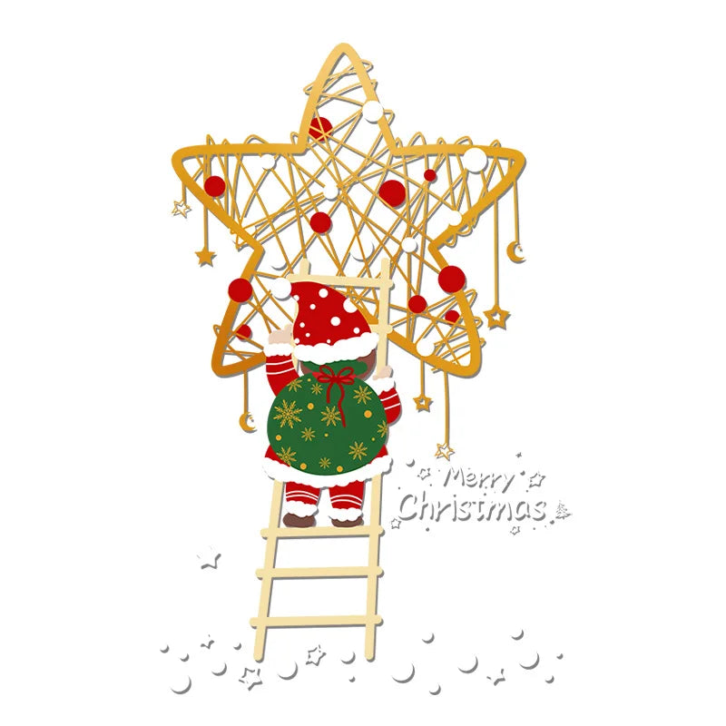 Christmas Golden Star Decorations Electrostatic Glass Door Stickers Window Decorations Ladder Atmosphere Stickers Oasis Select