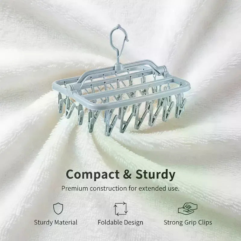 Foldable Laundry Drying Rack 32 Clips 360 Rotating Hook Lightweight Portable for Dorm Home Travel Small Garments Drying Oasis Select