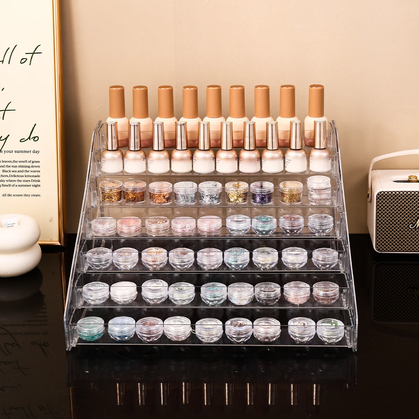 1pc transparent vertical buckle nail polish display stand stepped acrylic perfume lipstick nail polish gel nail polish finisher Oasis Select