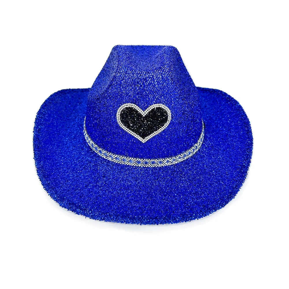 Women's Cowgirl Hat Stylish Rhinestone Design Sun Hat Wide Brim Western Cap for Party& Daily Life Oasis Select Blue 1