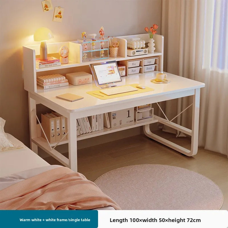 Desk bookshelf integrated student writing desk simple office desk and chair combination computer desk Oasis Select White-100cm